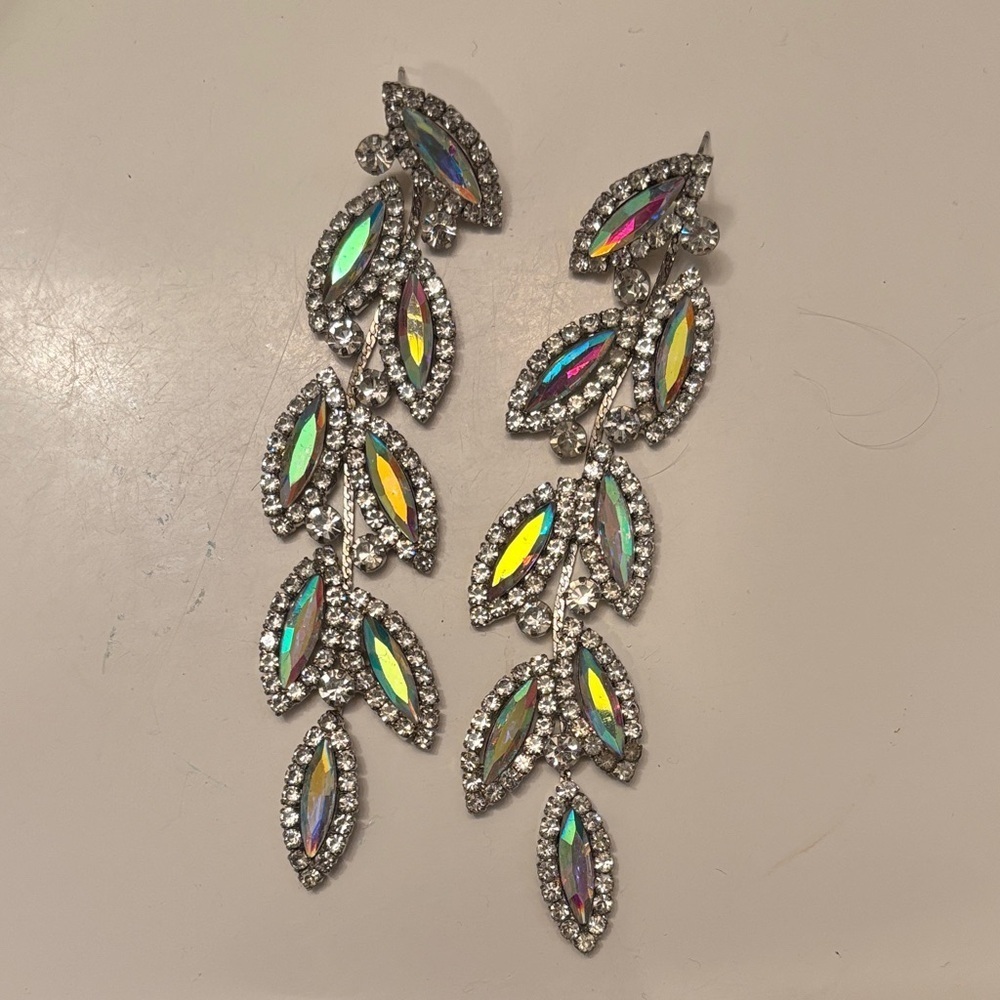 Elegant Silver and Multicolor Leaf Drop Earrings